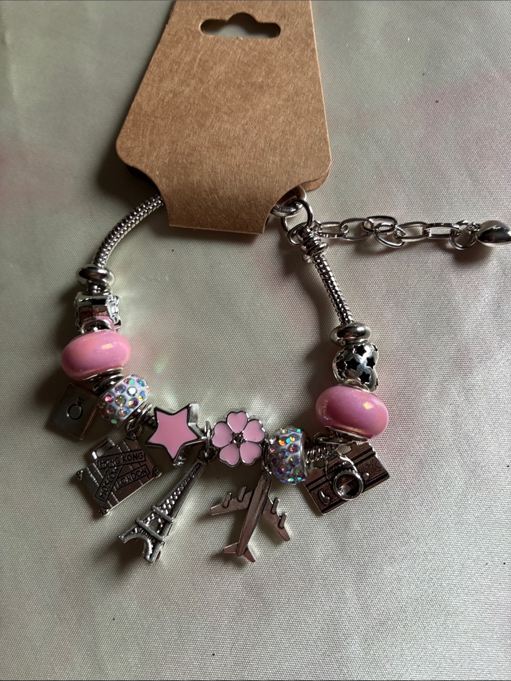 Pink Travel Charm Bracelet